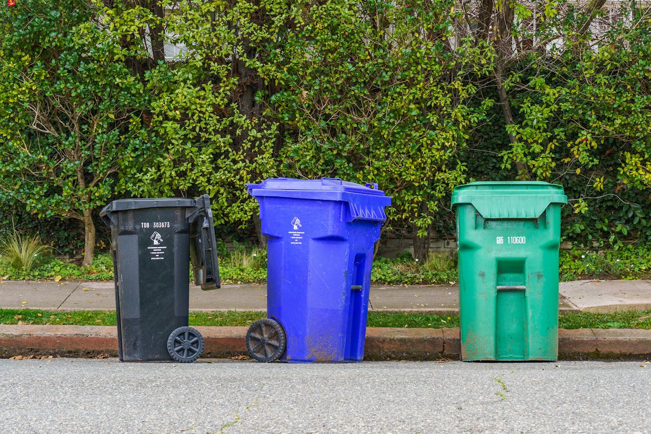 Garbage and recycling bins ready for cleaning